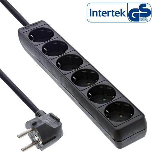 InLine® Steckdosenleiste 6-fach Schutzkontakt 3m schwarz